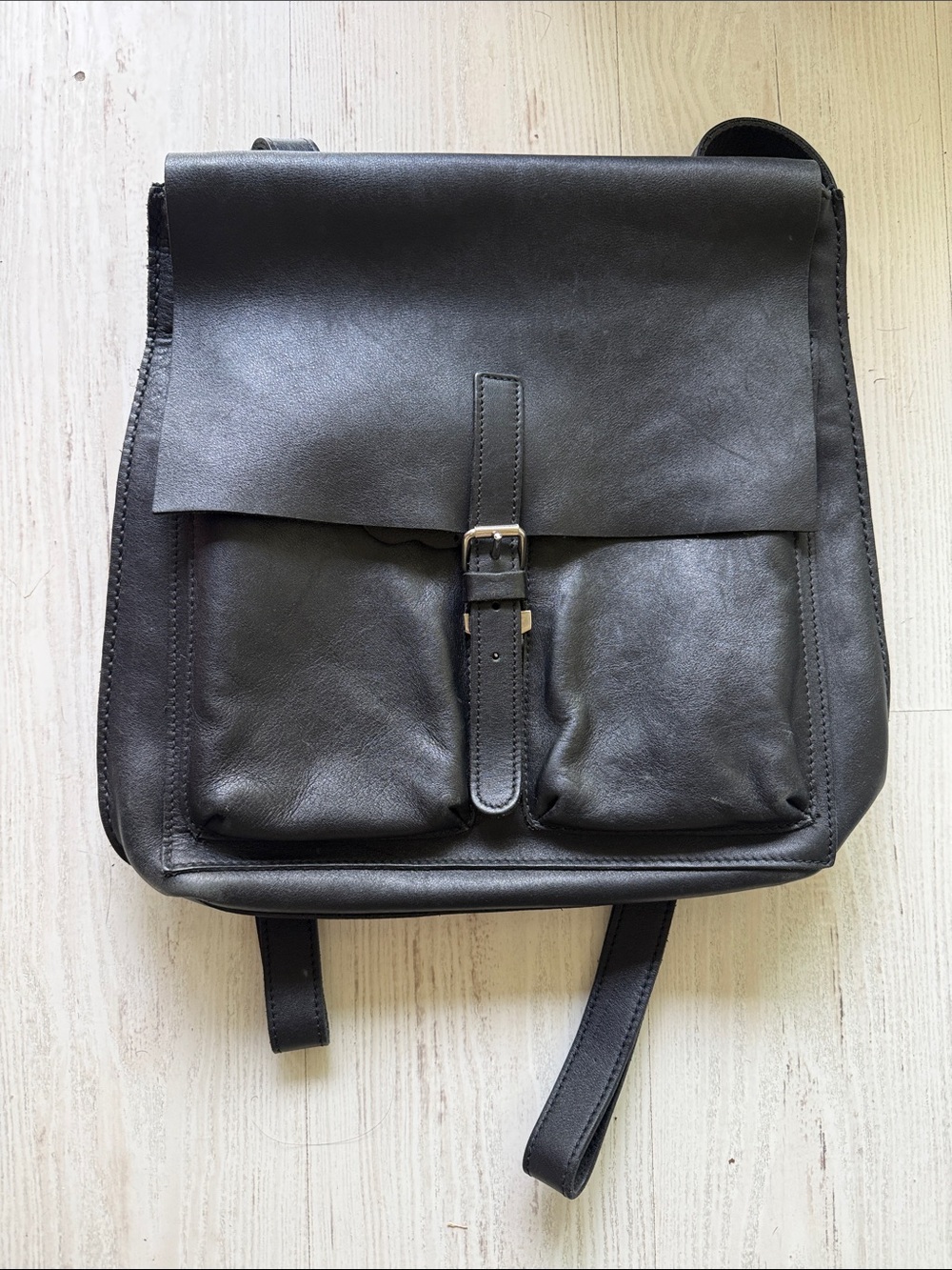 Roots Backpack Black Leather Satchel Messenger Bag Unisex
